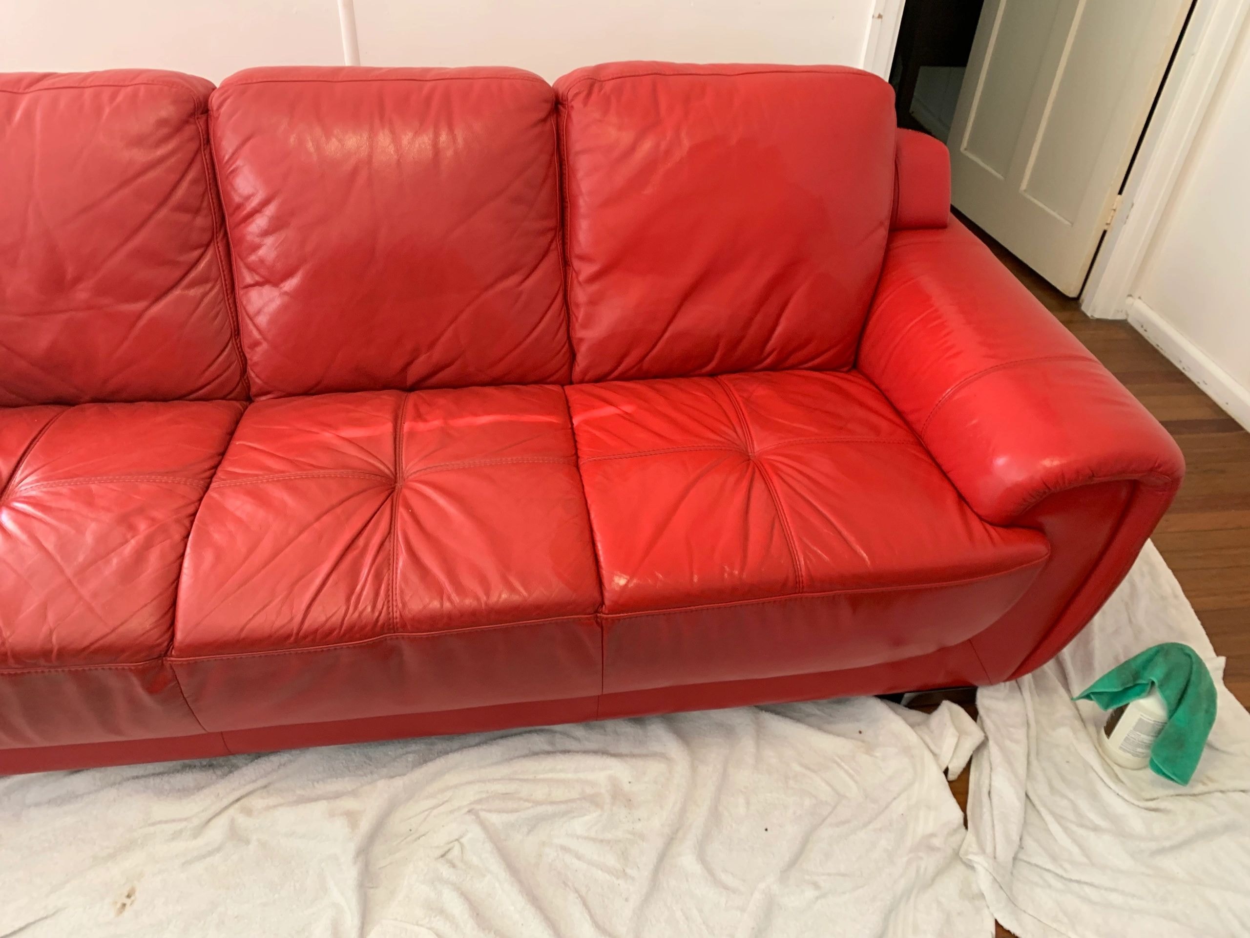 Before and after leather sofa cleaning and conditioning results